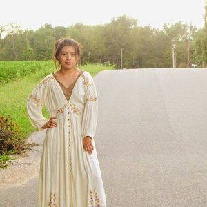 Free People Day Glow Midi Dress Floral Embroidered Shirt L